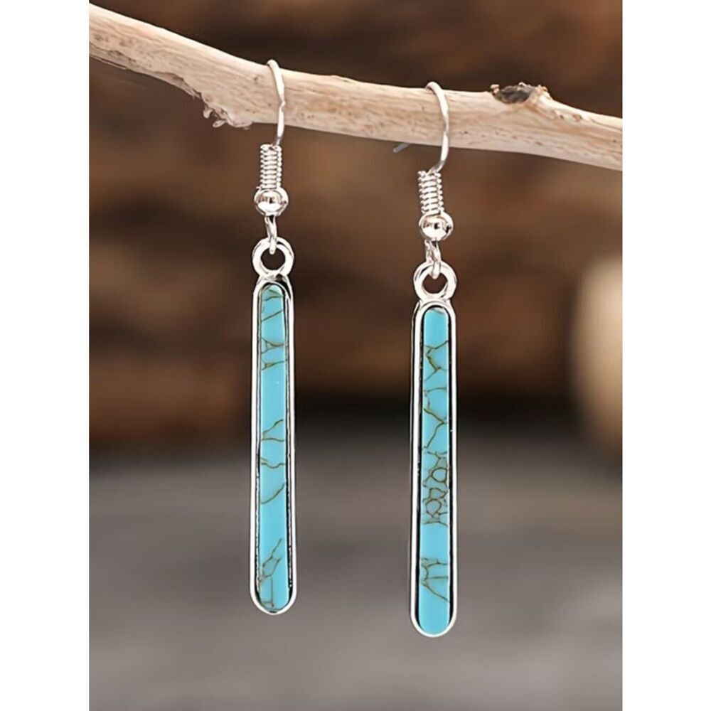 Boho Western Faux Turquoise Earrings Straight-Line Minimalist Modern